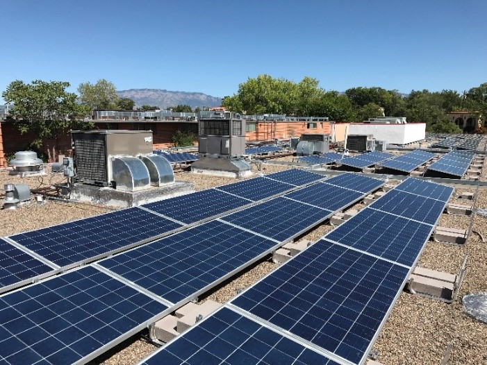 Solar panels on top of a building