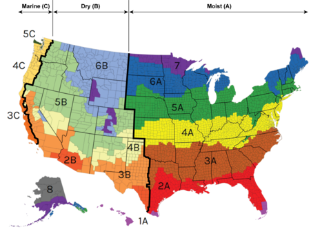 Color-Coded Map of U.S. Climate Zones