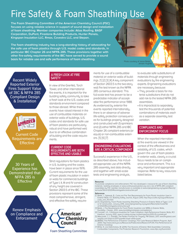 ACC Flyer on Foam Sheathing &amp; Fire Performance