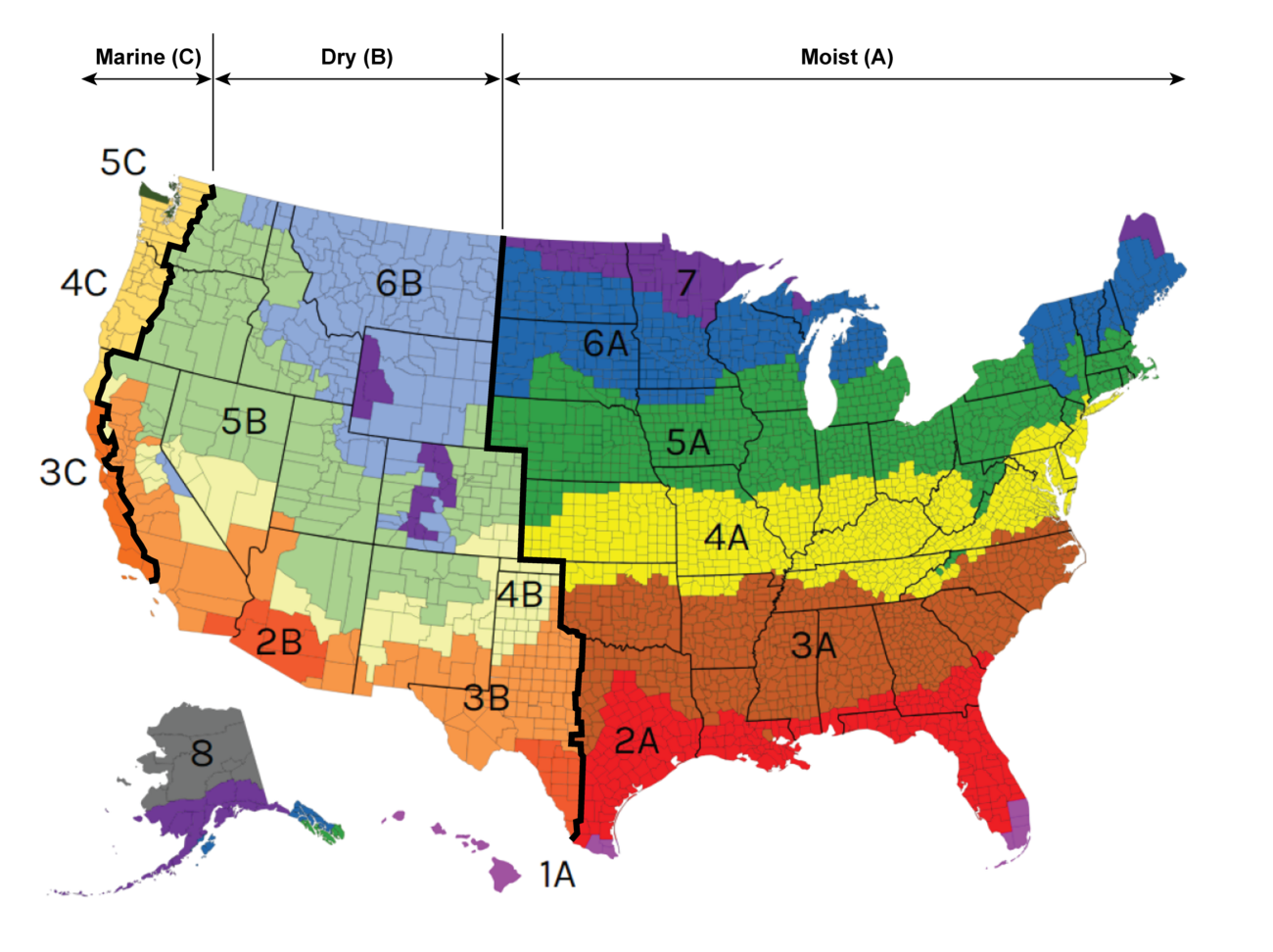 Color-Coded Map of U.S. Climate Zones
