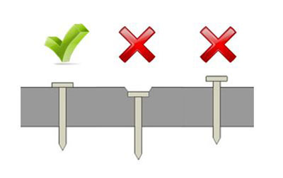 illstration of right and wrong way to drive a fastener when installing an FPIS panel