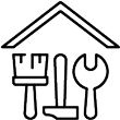 icon of roof peak with brush, hammer and wrench to represent home remodeling